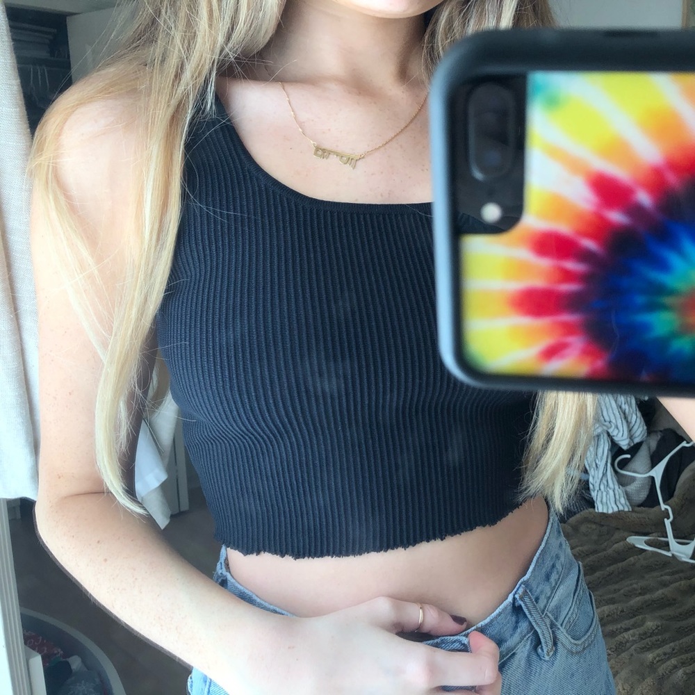 LA HEARTS Black ribbed cut-off crop top tank